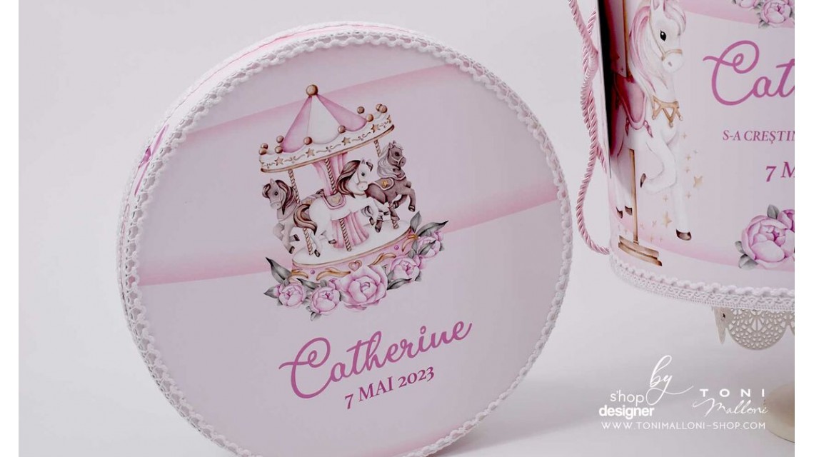 Trusou botez fetita tematic si personalizat cu ponei Pink Carousel 18